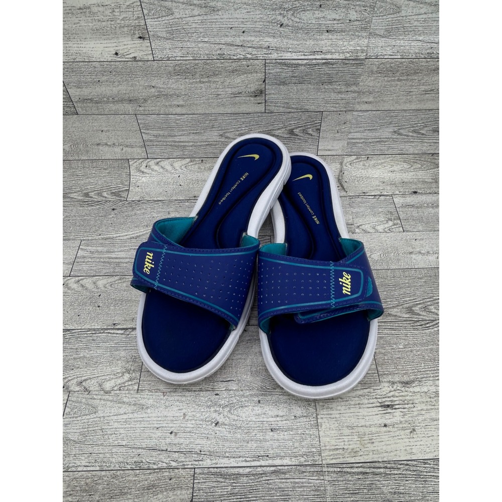 Nike Comfort‎ Footbed Blue Teal Yellow Slide Sandals 360213-472 Women Size 9